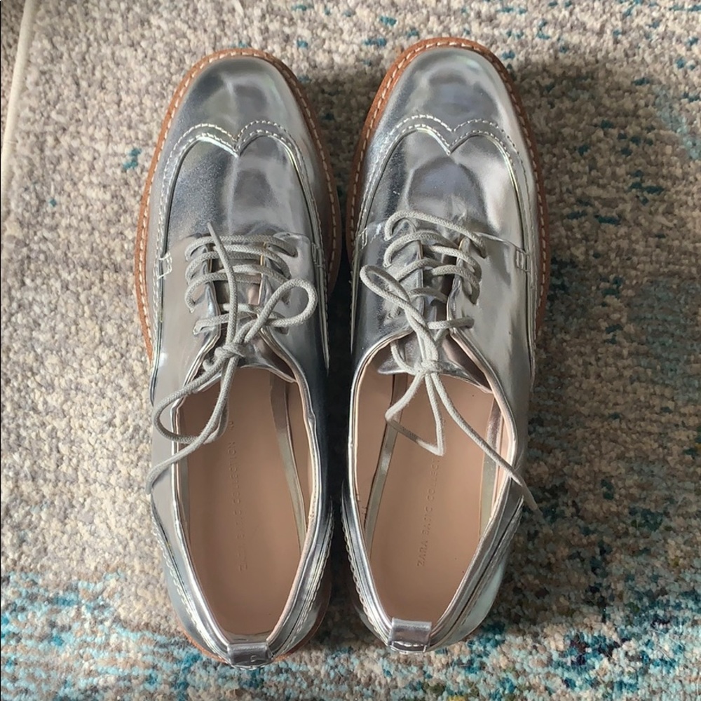 Never worn Silver platform oxfords